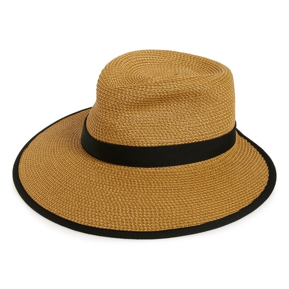 Eric Javits Sun Crest Packable Hybrid Straw Fedora Visor In Natural Black - Picture 2 of 11